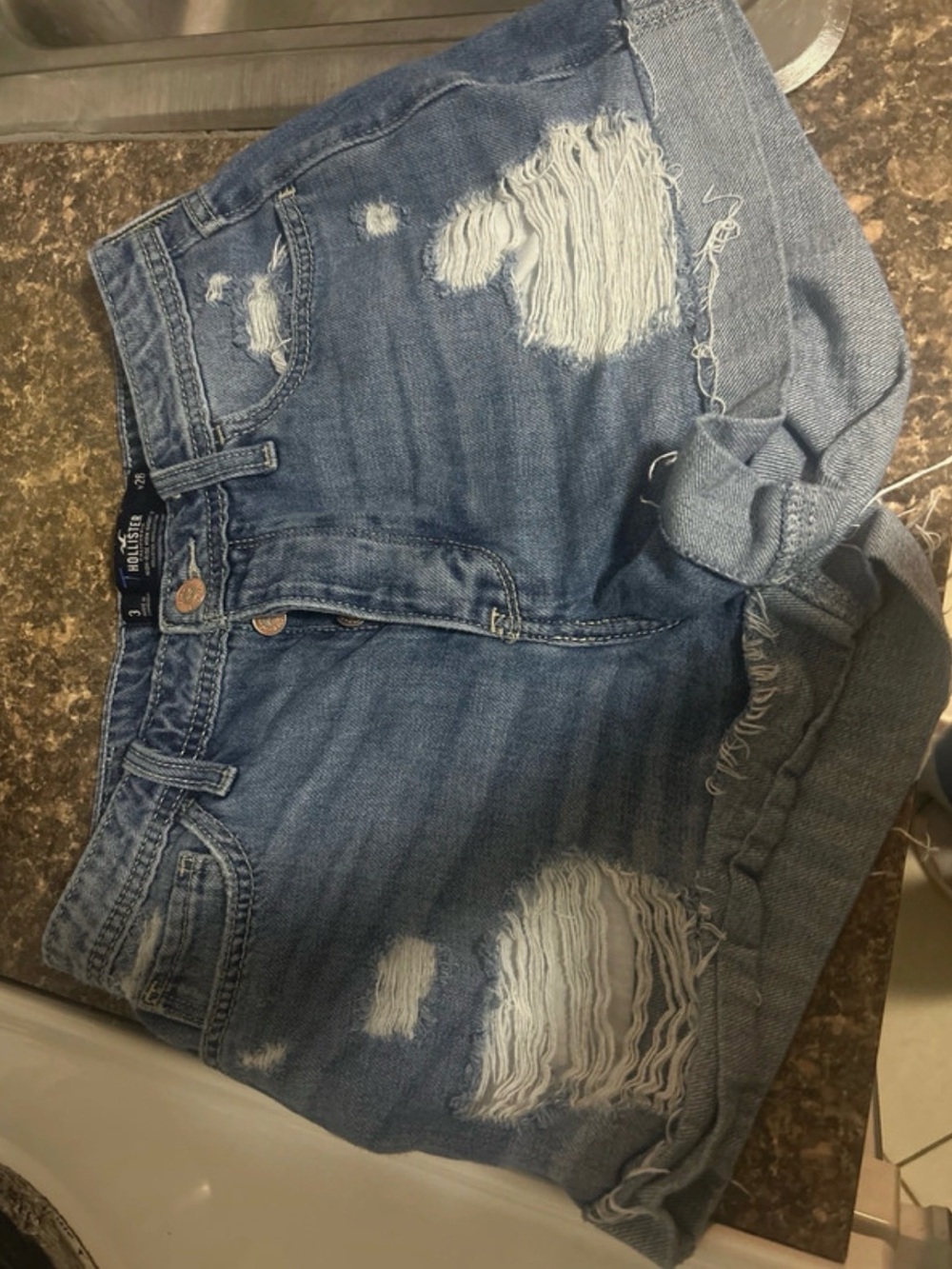 Hollister Ripped Light Blue Denim Shorts